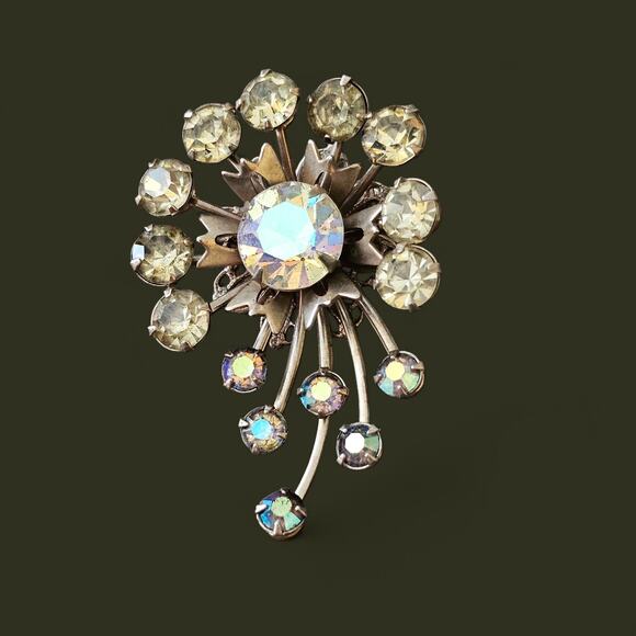 Vtg Starburst Fireworks Aurora Borealis Rhinestones Brooch 1950s-60s Stunning - Picture 1 of 6